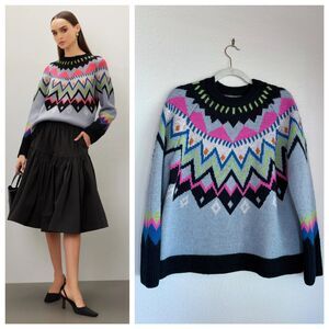 Kate Spade New York Wool Alpaca Blend Neon Abstract Fair Isle Sweater Size Small